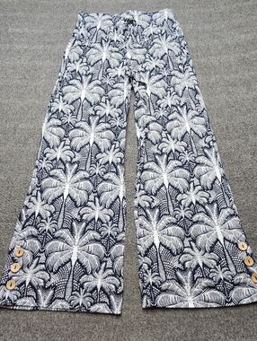 C&C California Wide Leg Pants Palm Print Linen Blend Boho Beach S